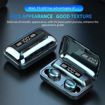 8D محيطي F9 صحيح سماعة لاسلكية شاشة LED زر صغير غير مرئي